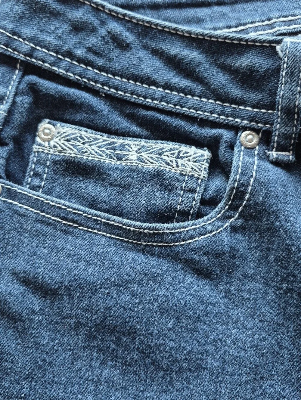 Cato Dark Blue Long Denim Bermuda Shorts with Embroidered Pocket Trim